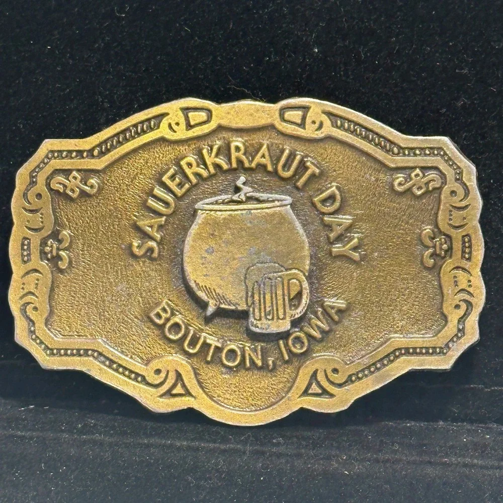 Vintage Sauerkraut Day Bouton Iowa Crock German Heritage Festival Belt Buckle
